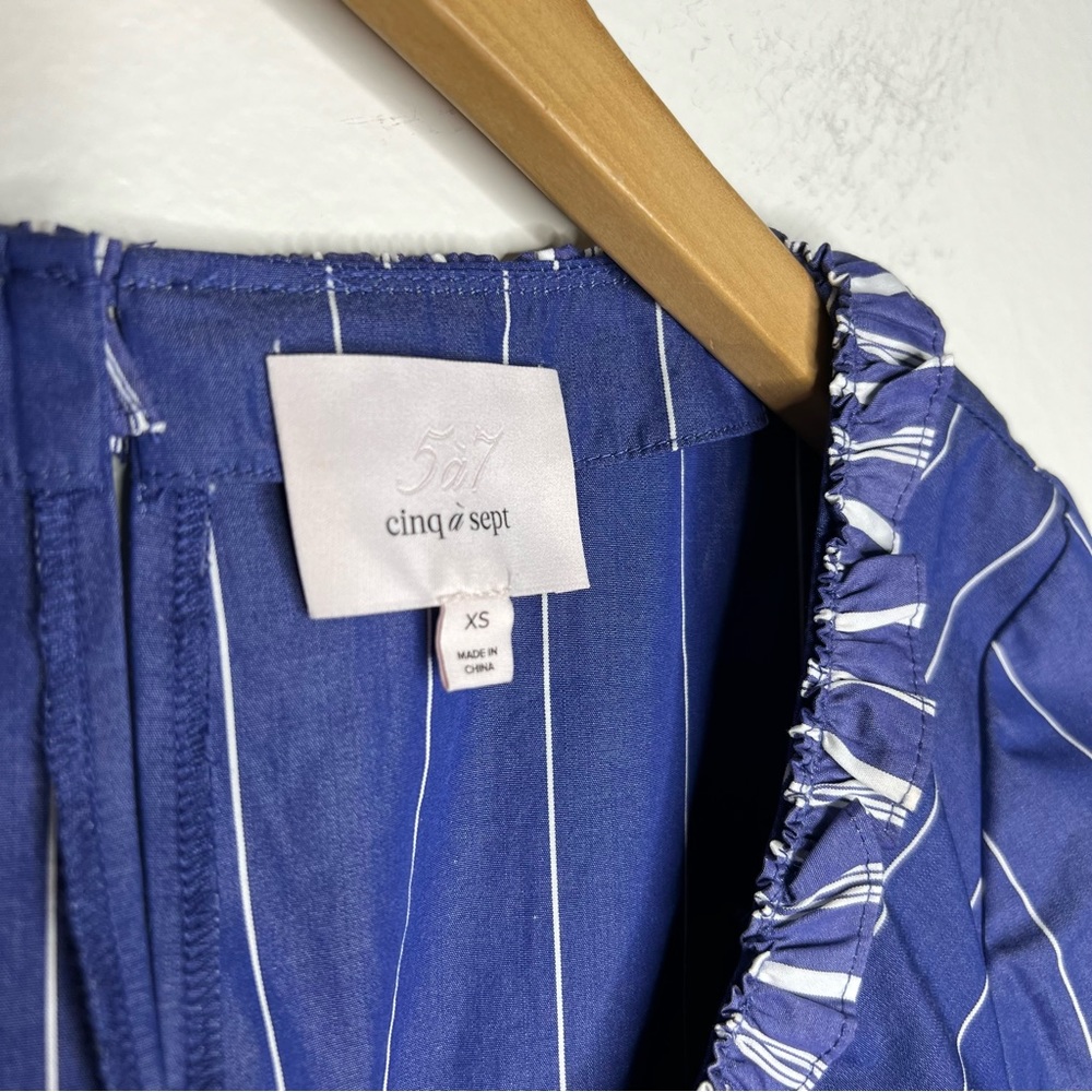Cinq a Sept Fran Mixed Striped Ruffle Top Blue Sz XS - Picture 5 of 11